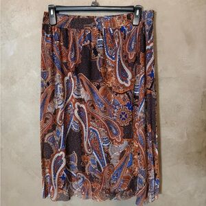 Mlle Gabrielle Brown and Blue Paisley Midi Skirt